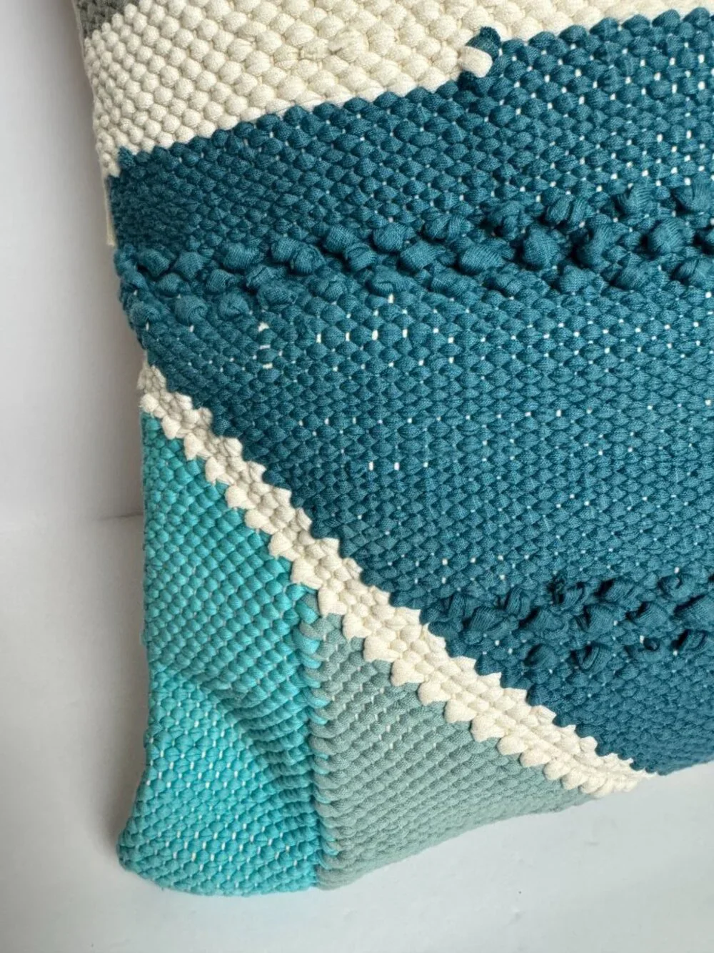 West Elm Textured Woven Throw Pillow 20x20 Teal Gray Cream Geometric Cotton